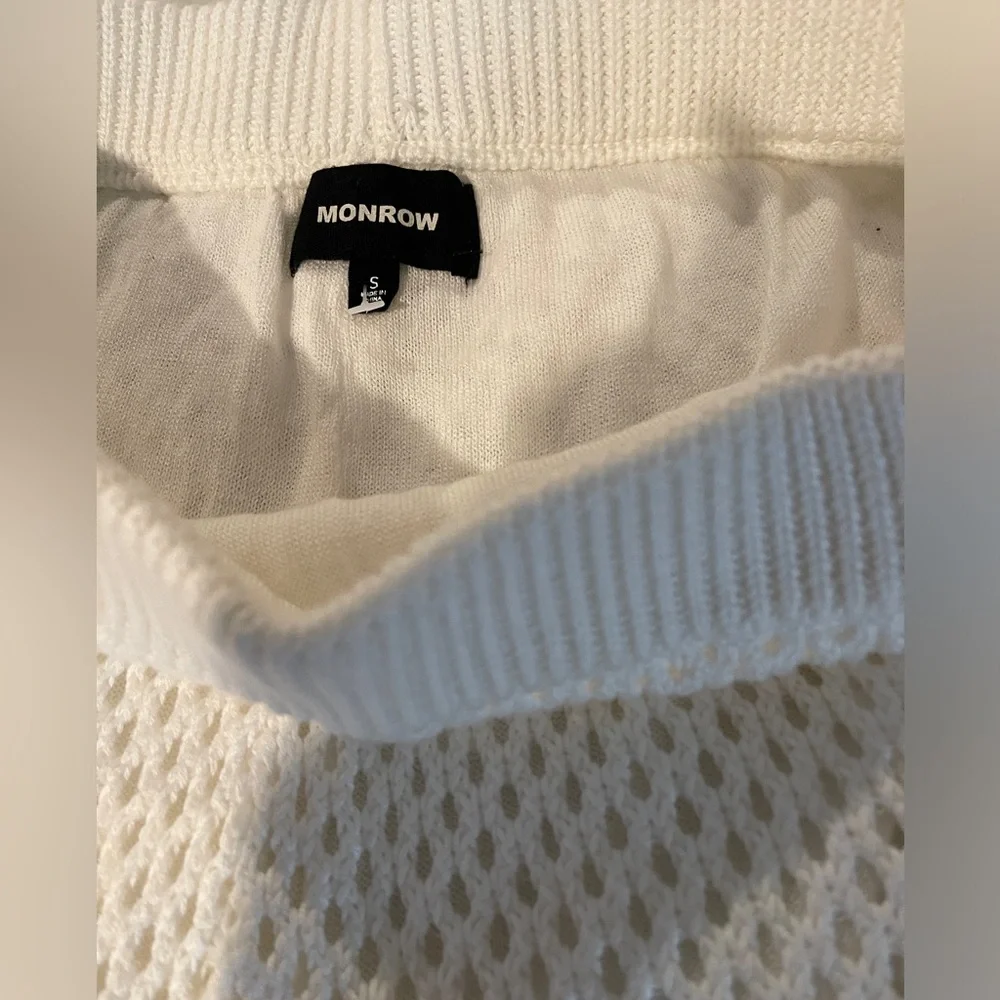 Monrow Cotton and modal-blend open-knit White to Off-White shorts. Size Small